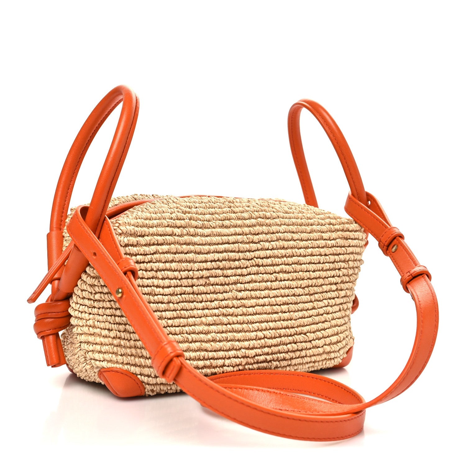 Raffia Calfskin Small Loop Top Handle Natural Burned Orange