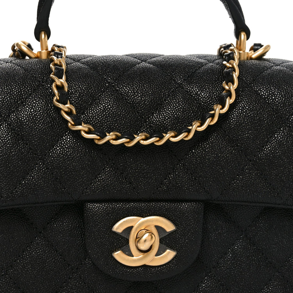 Caviar Quilted Mini Top Handle Rectangular Flap Black