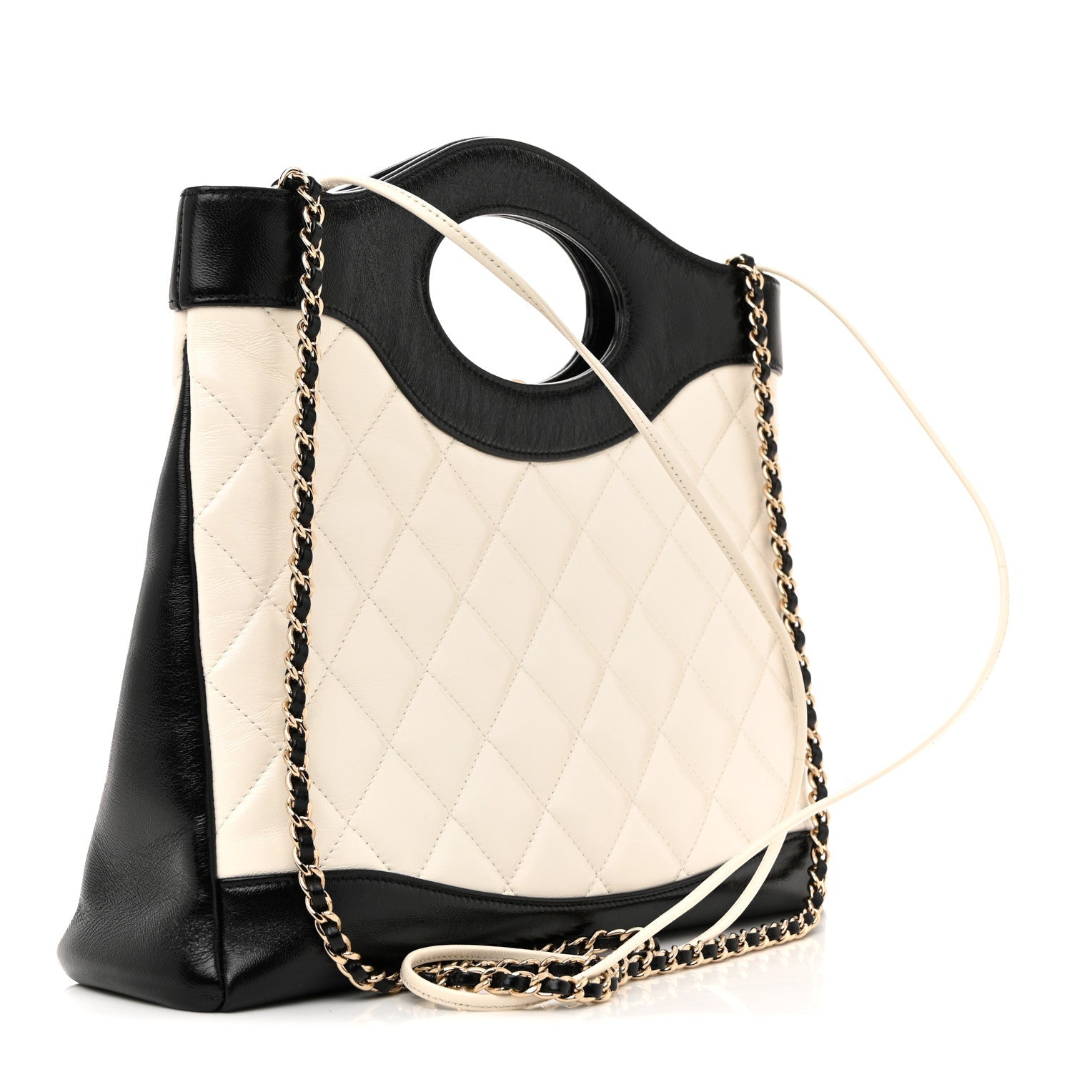 Patent Calfskin Quilted Mini 31 Shopping Bag White Black
