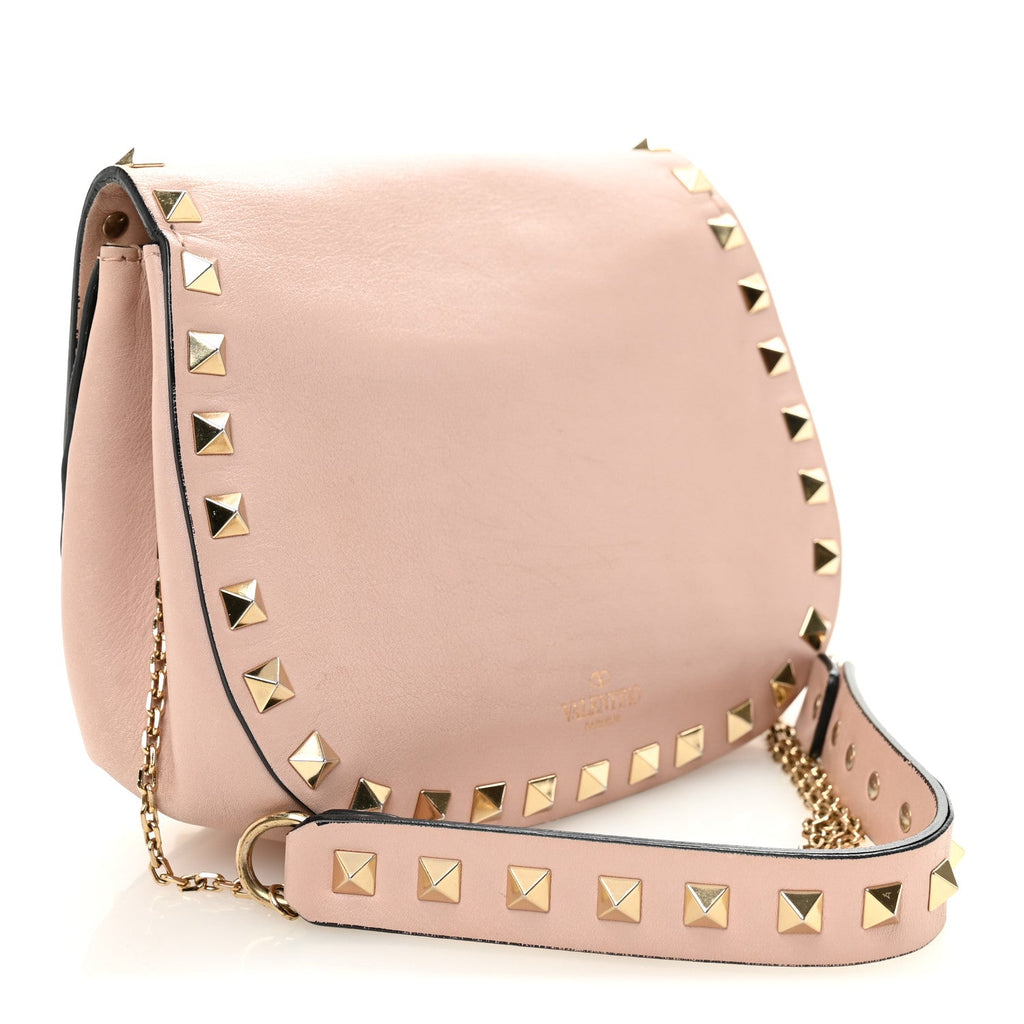 Calfskin Rockstud Crossbody Saddle Bag Water Rose