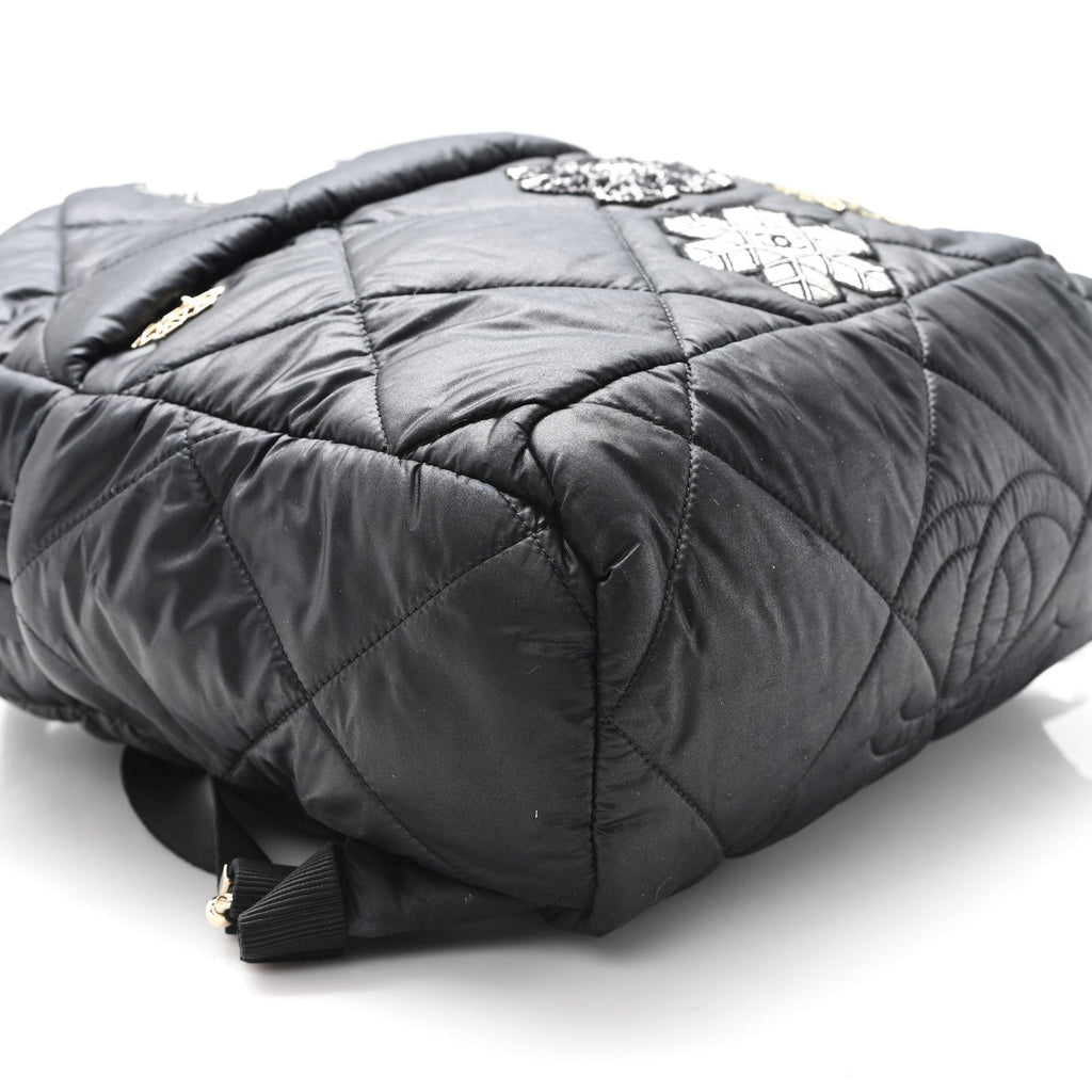 Nylon Tweed Quilted Small Coco Neige Snowflake Backpack Black