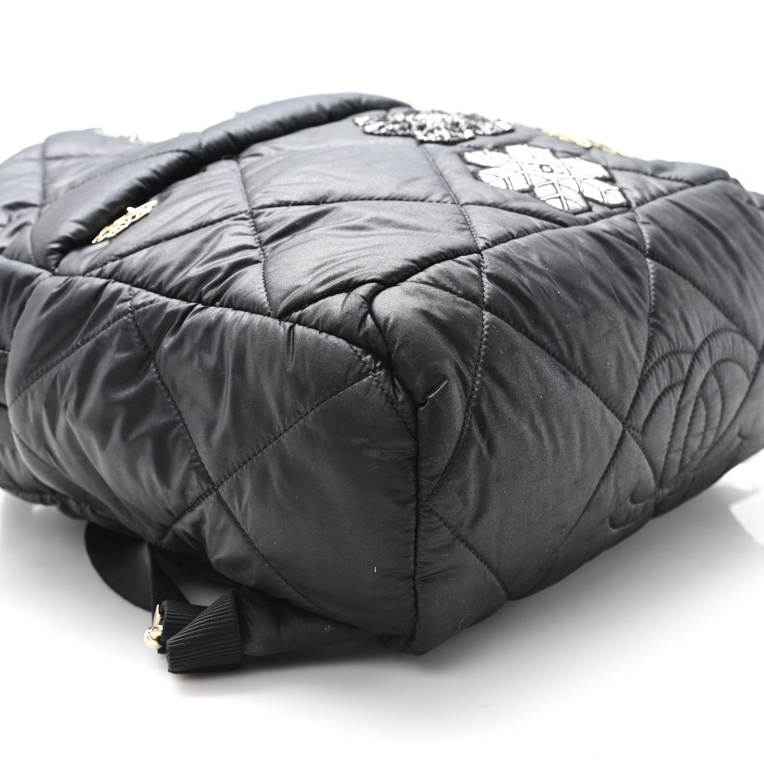 Nylon Tweed Quilted Small Coco Neige Snowflake Backpack Black