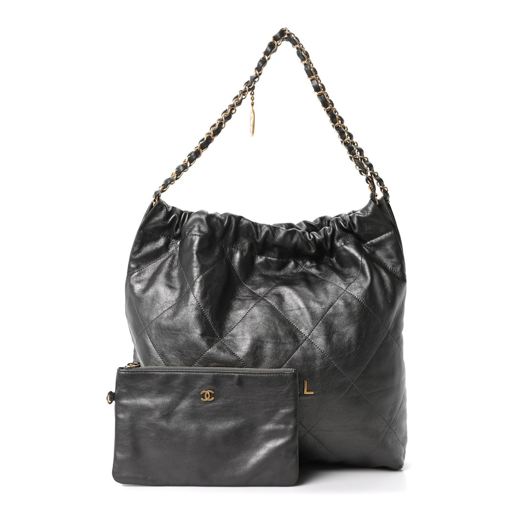 Shiny Calfskin Quilted Chanel 22 Dark Grey