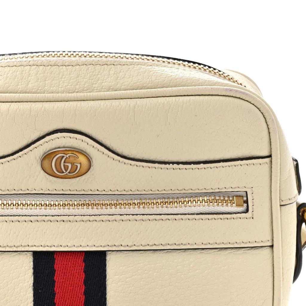 Textured Dollar Calfskin Web Mini Ophidia Shoulder Bag Mystic White