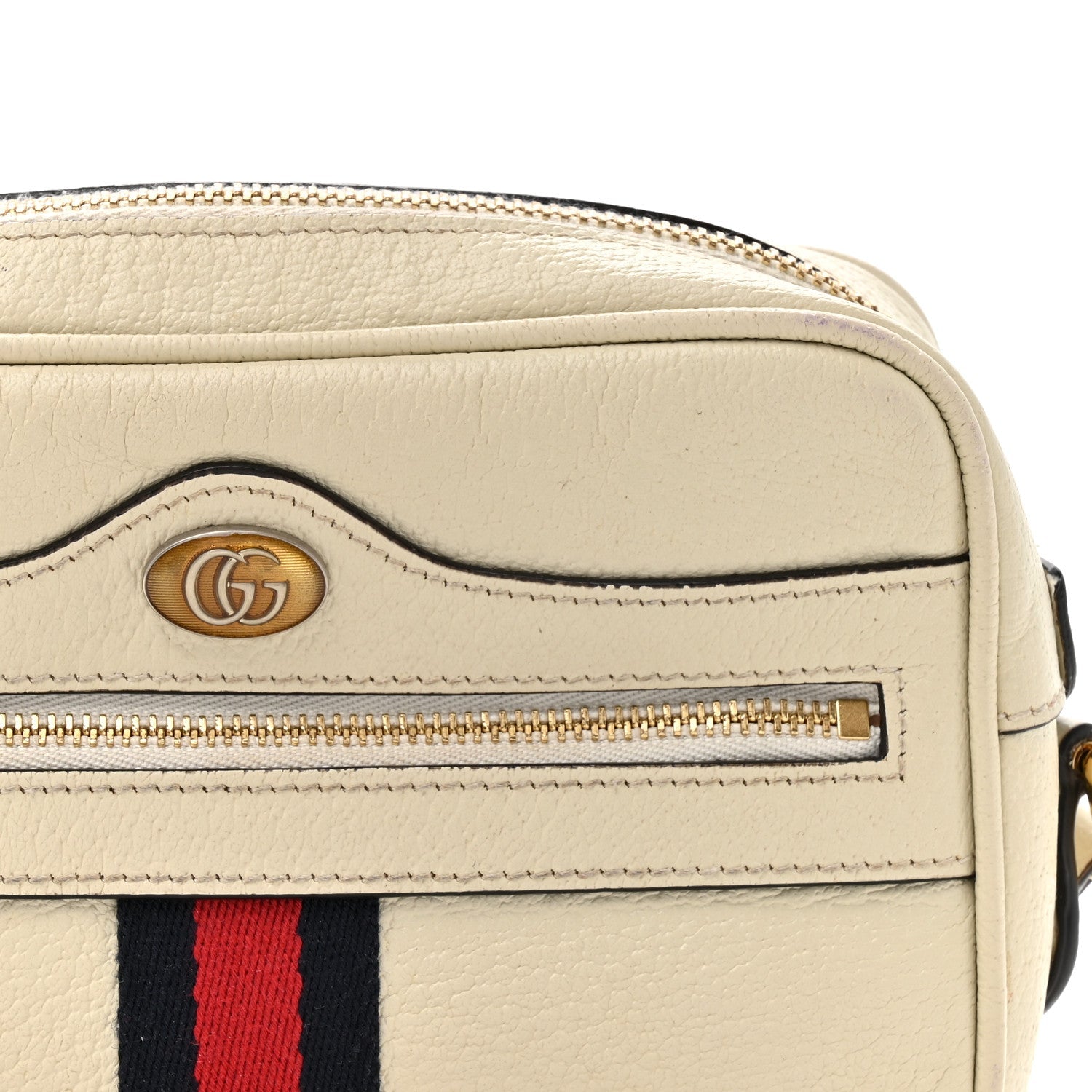 Textured Dollar Calfskin Web Mini Ophidia Shoulder Bag Mystic White