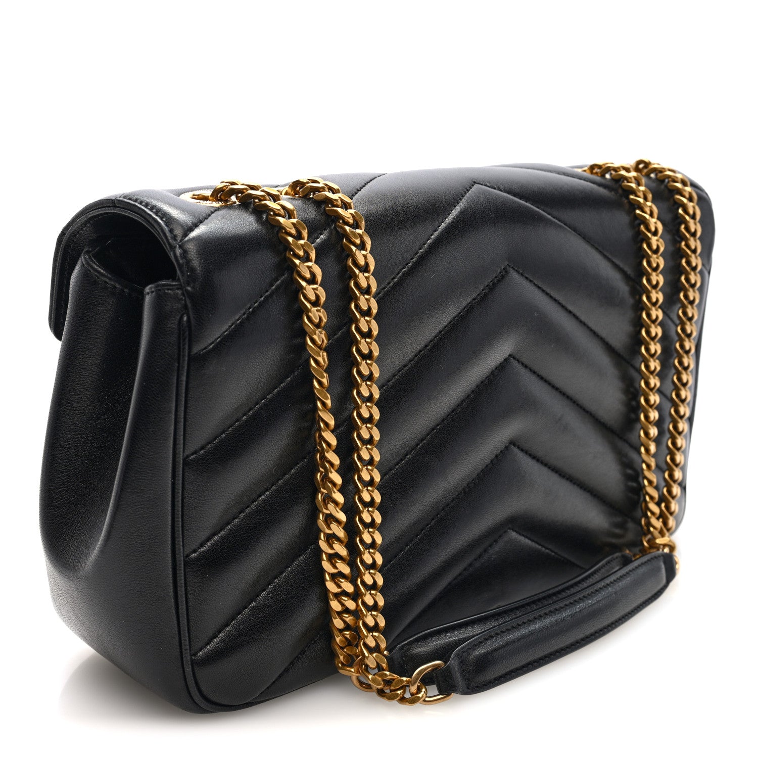 Lambskin Chevron Quilted Medium Loulou Black