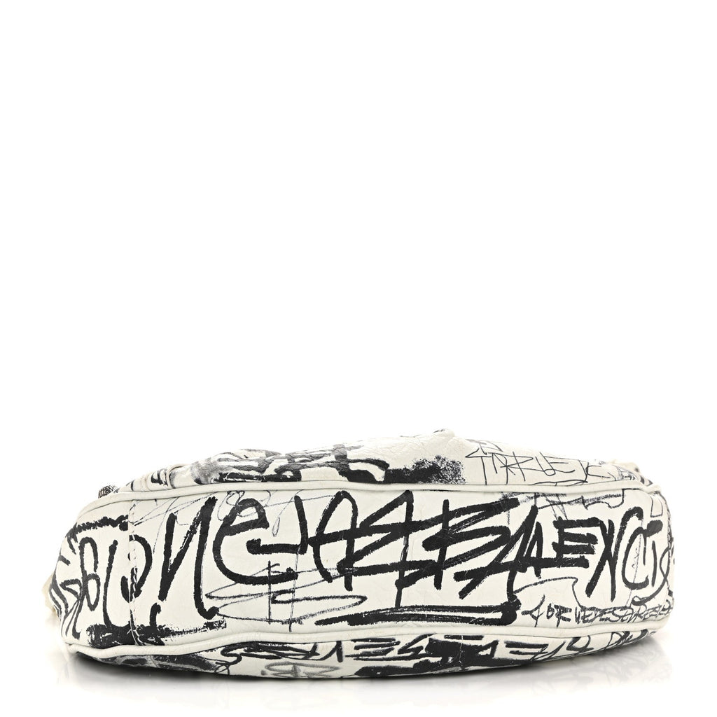 Agneau Arena Graffiti Le Cagole Shoulder Bag XS White Black