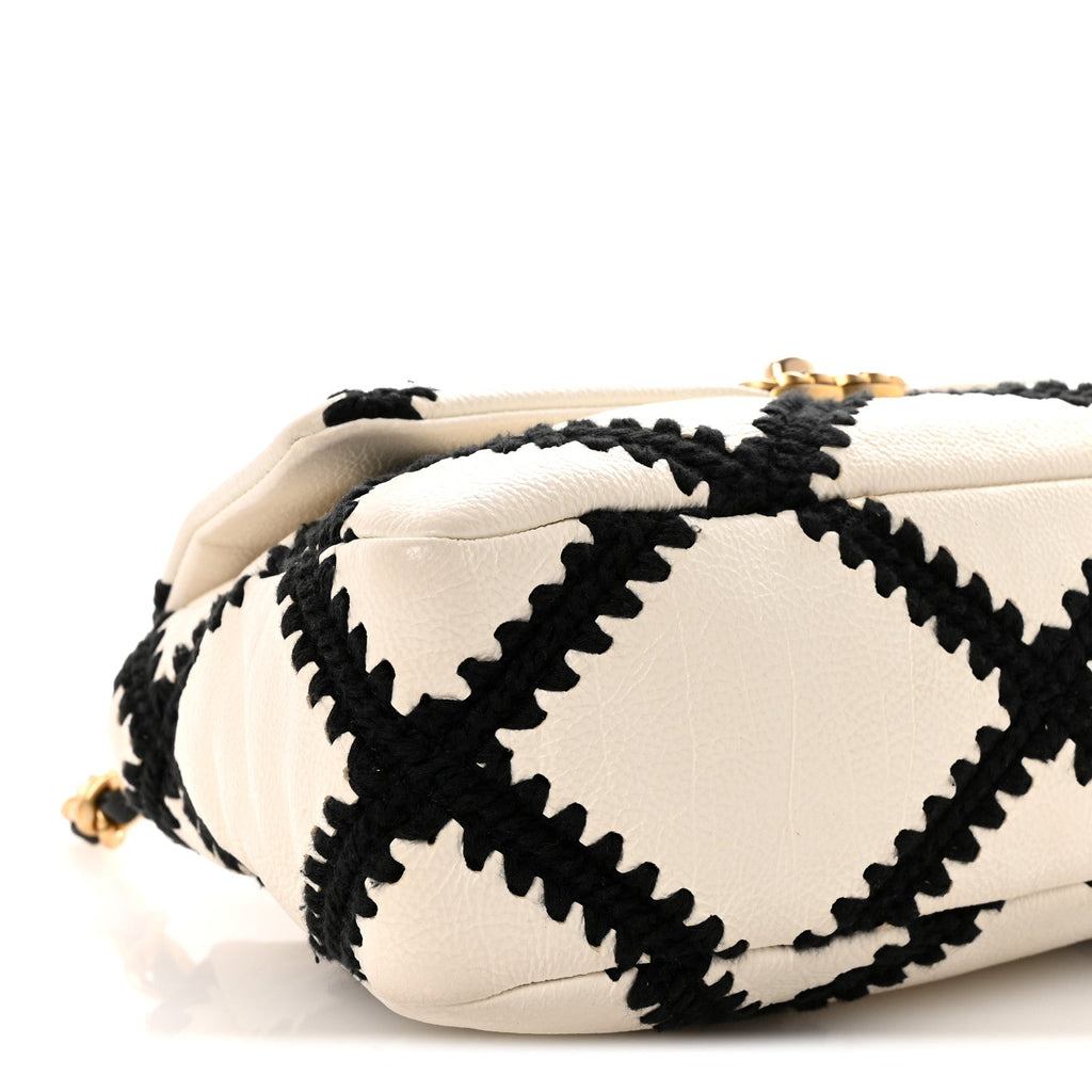 Calfskin Crochet Medium Chanel 19 Flap White Black