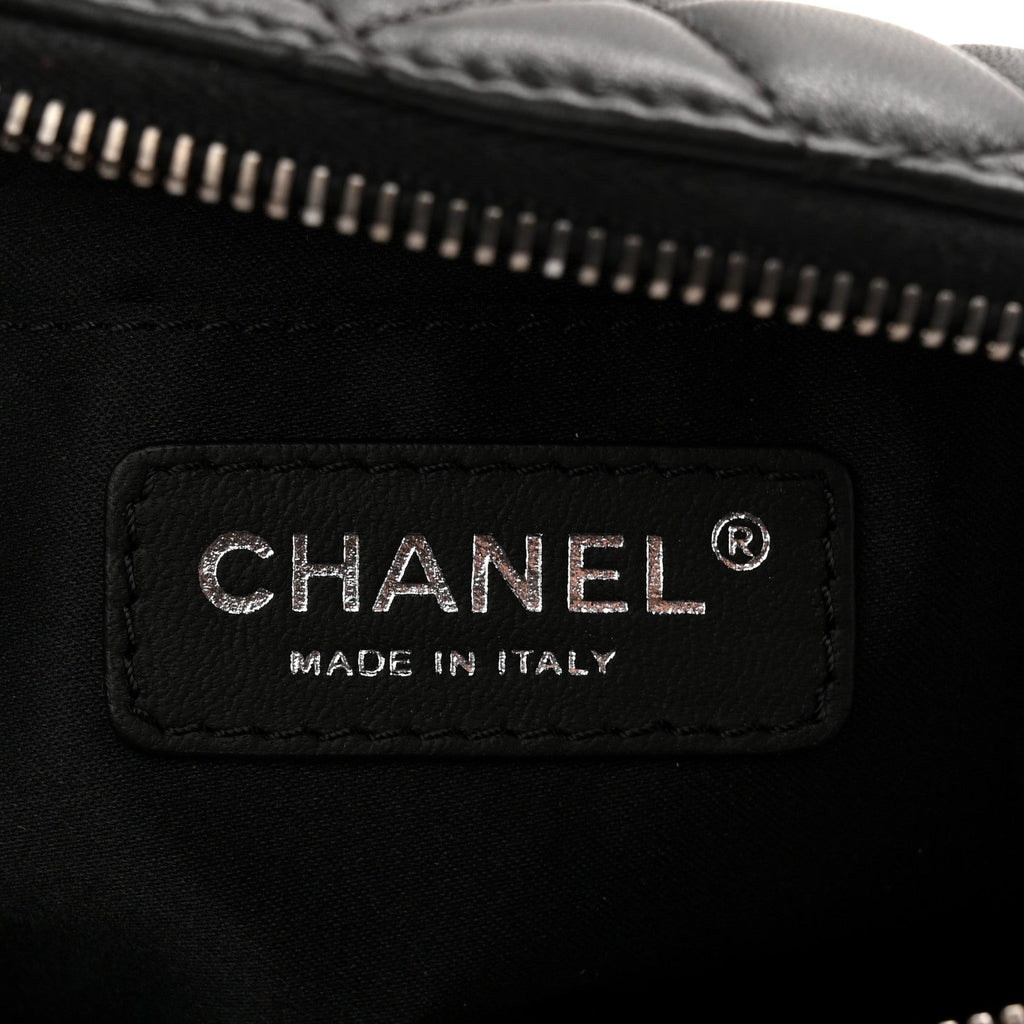 Lambskin Quilted Banane Waist Bag Fanny Pack Black