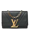 Calfskin Airy V Embossed Pochette Chain Louise GM  Black