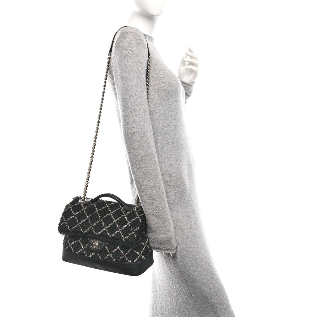 Tweed Trip Top Handle Flap Black