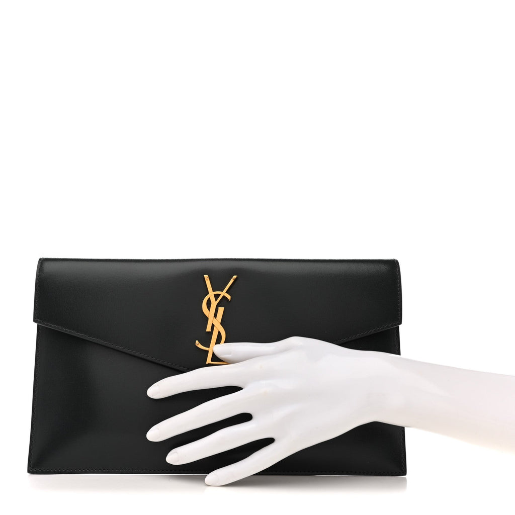 Smooth Shiny Calfskin Uptown Pouch Storm