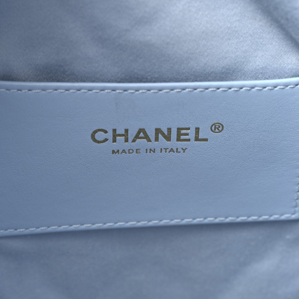 Washed Denim Quilted Medium Chanel 25 Handbag Blue