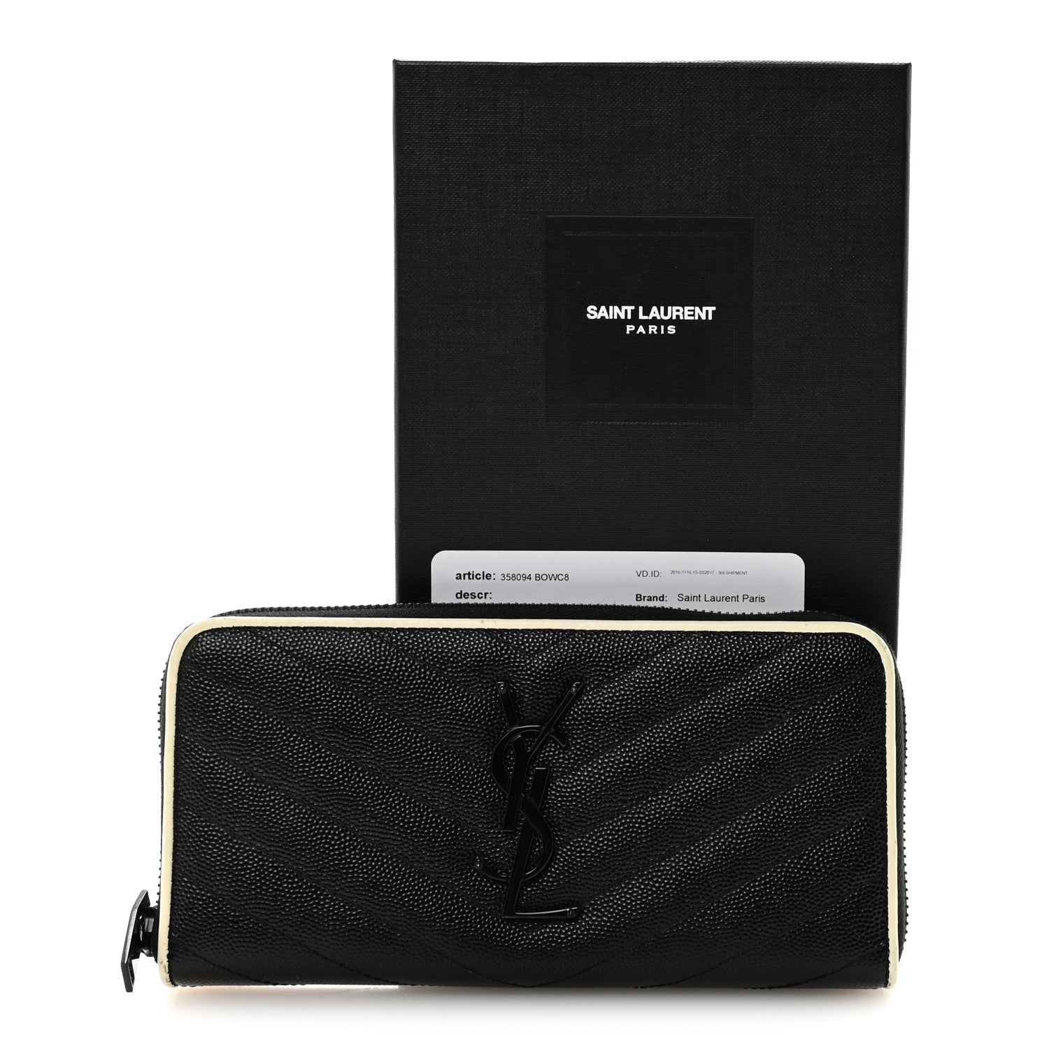 Grain De Poudre Matelasse Chevron Monogram Zip Around Wallet Black Dove White
