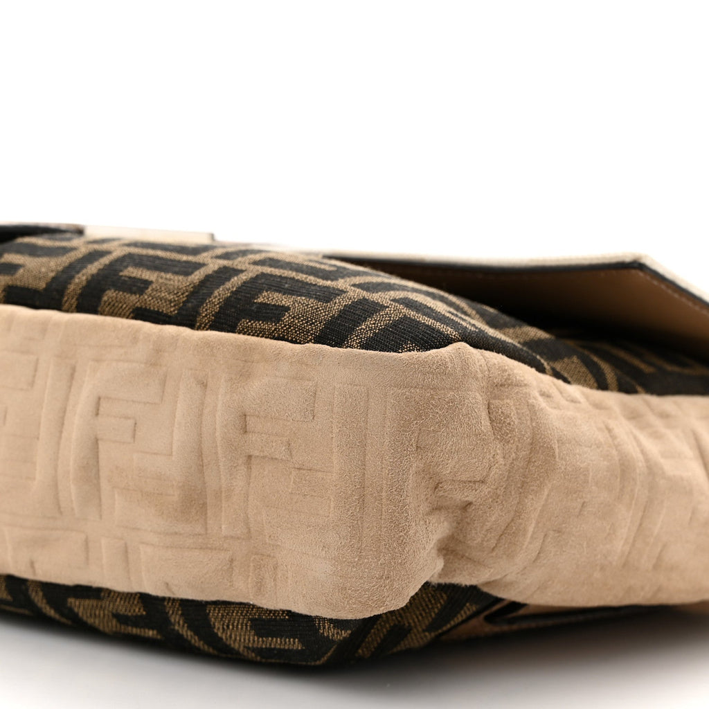 Fabric Jacquard Canvas Vitello Grace Pequin FF 1974 Large Convertible Baguette Tobacco Moro Grezzo Sand