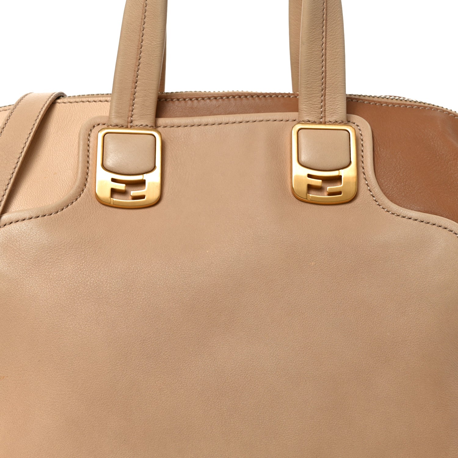 Capra Vitello Dolce Marmol Colorblock Large Chameleon Tote Cipria Makeup Camel