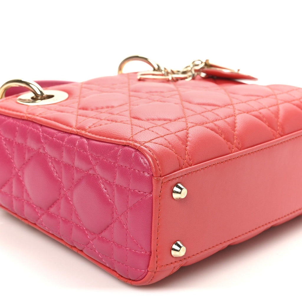 Lambskin Cannage Mini Bi-Color Lady Dior Red Fuchsia