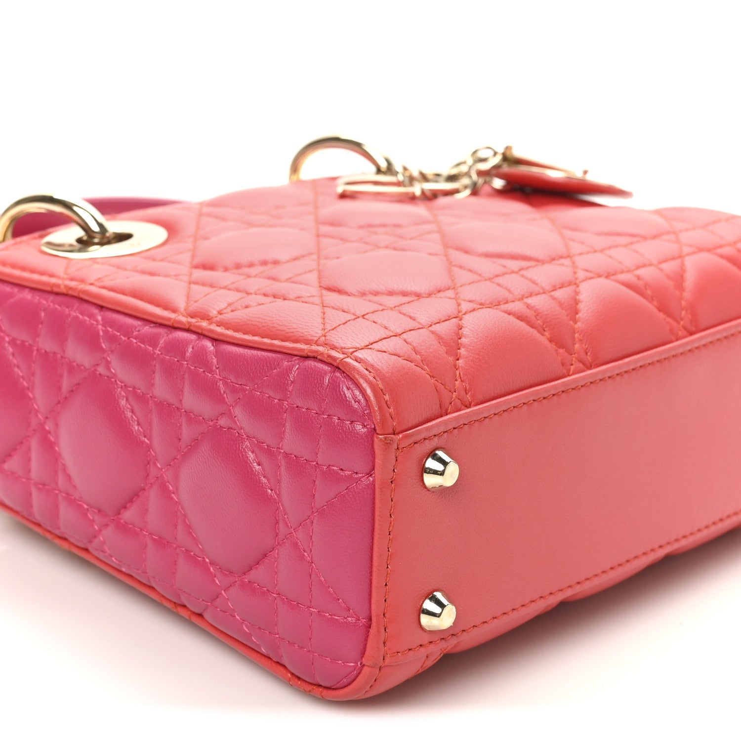 Lambskin Cannage Mini Bi-Color Lady Dior Red Fuchsia