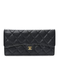 Caviar Quilted Large Gusset Flap Wallet Black