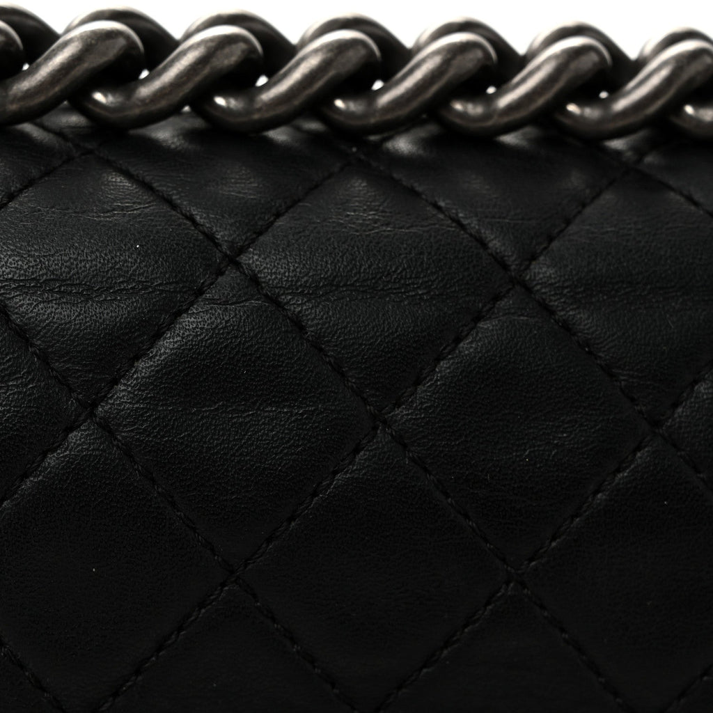 Calfskin Quilted Small Boy Flap Black