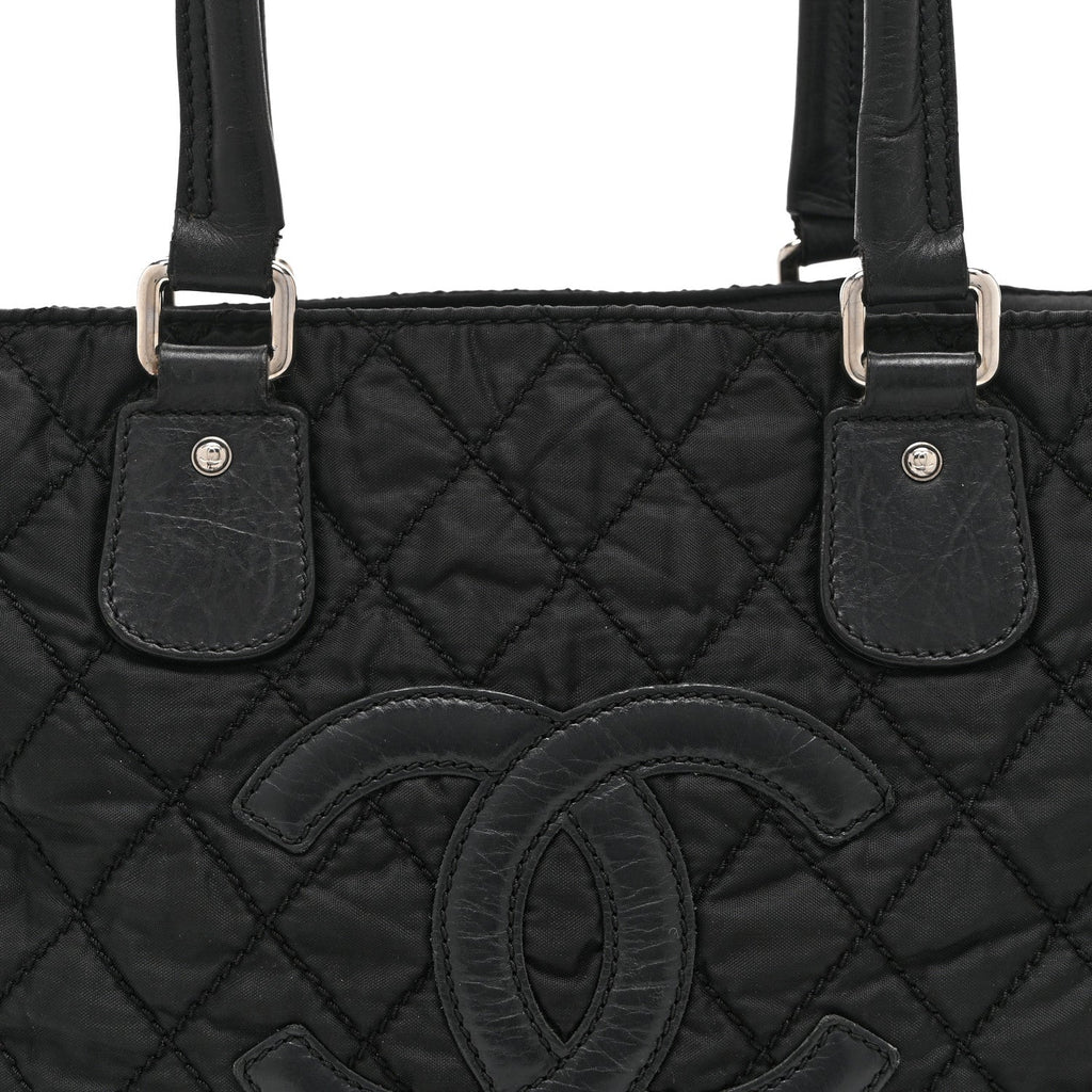Nylon Calfskin Quilted CC Paris New York Tote Bag Black