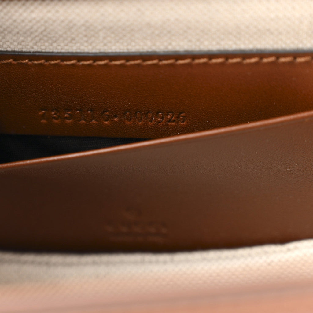 New Canvas Charisma Calfskin Crystal GG Monogram Small Bamboo 1947 Top Handle Bag Camel Ebony