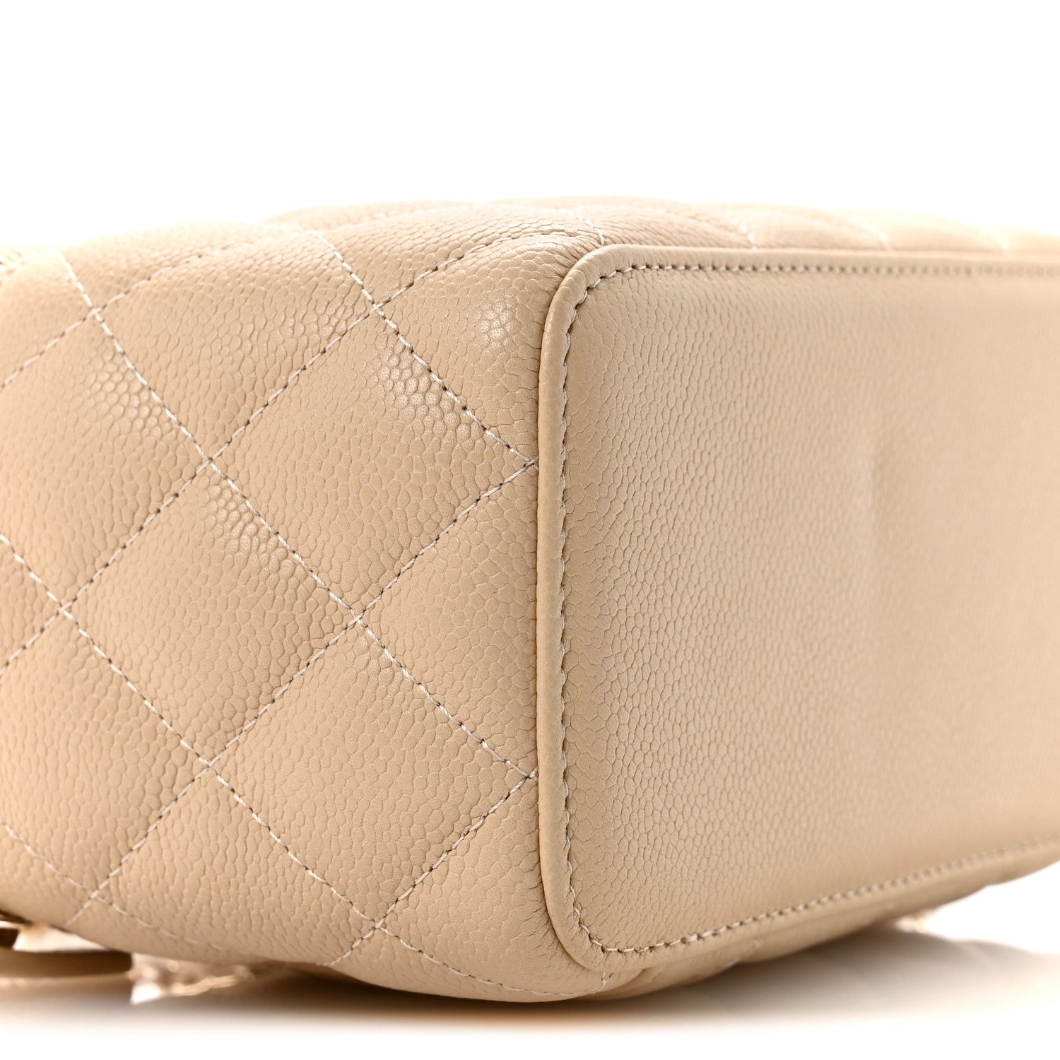 Caviar Quilted Small Tiny CC Vanity Case With Chain Beige
