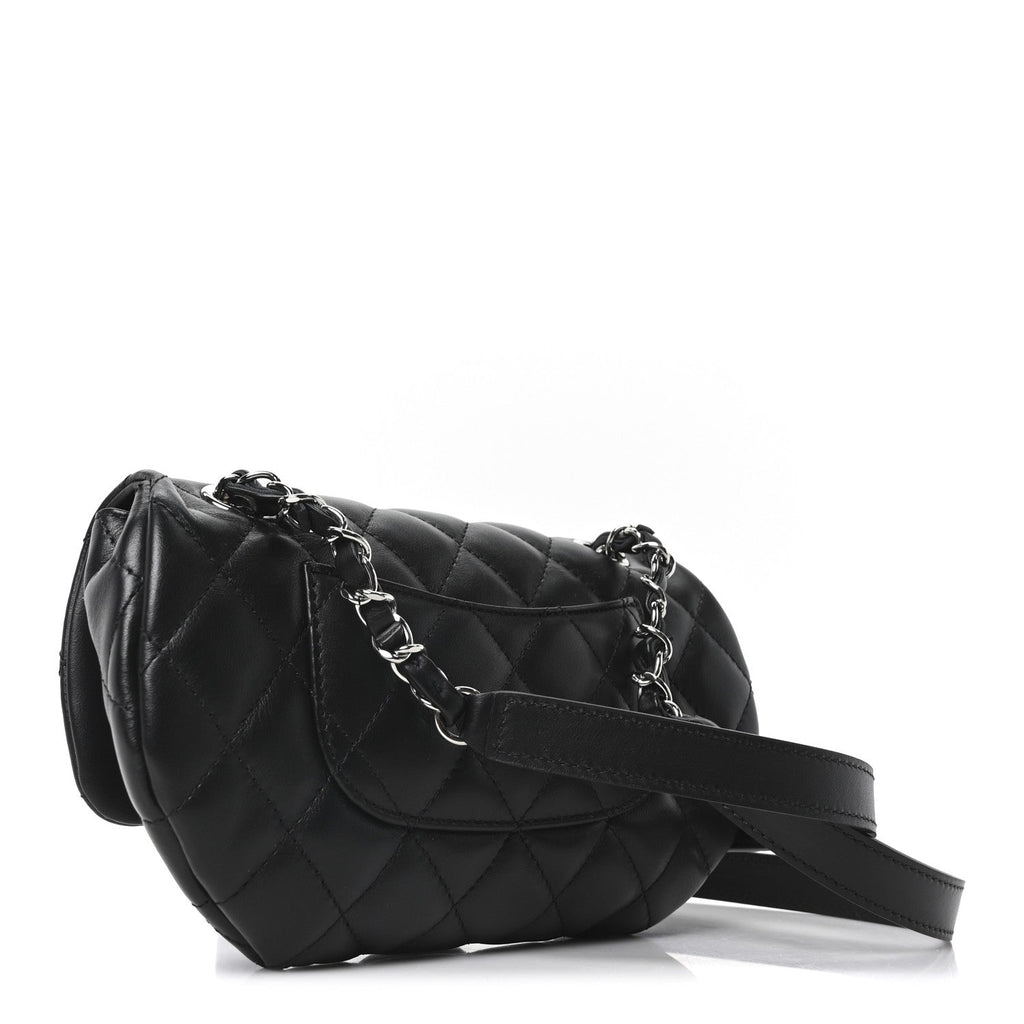 Calfskin Quilted CC Uniform Flap Belt Bag Black