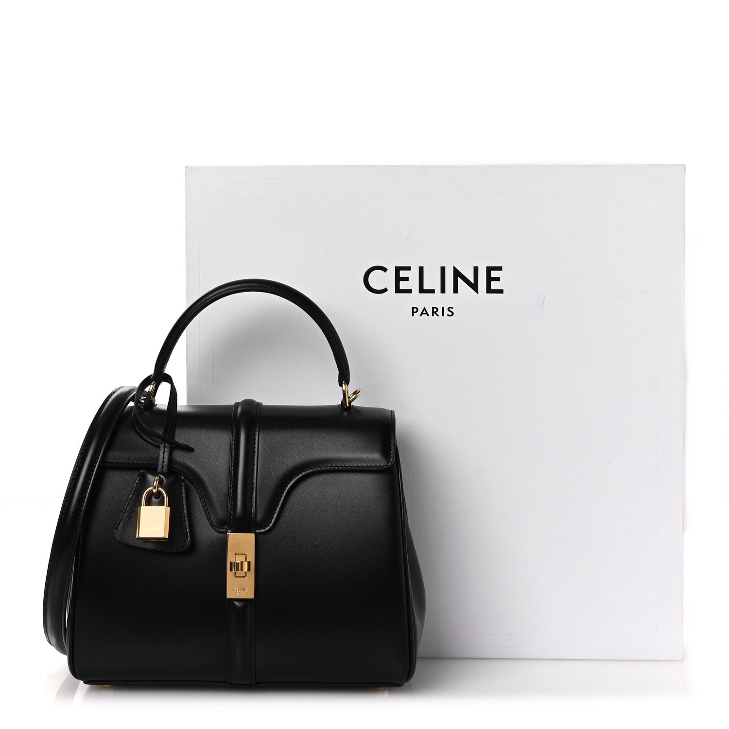 Satinated Calfskin Small 16 Top Handle Bag Black