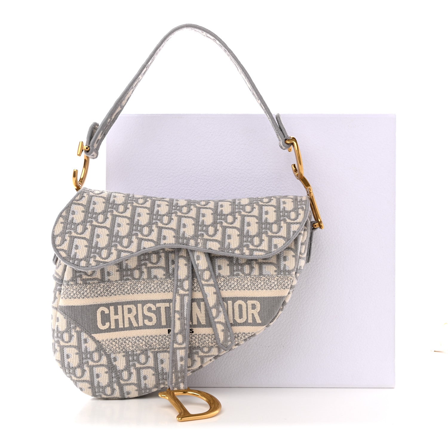Oblique Embroidered Saddle Bag Gray