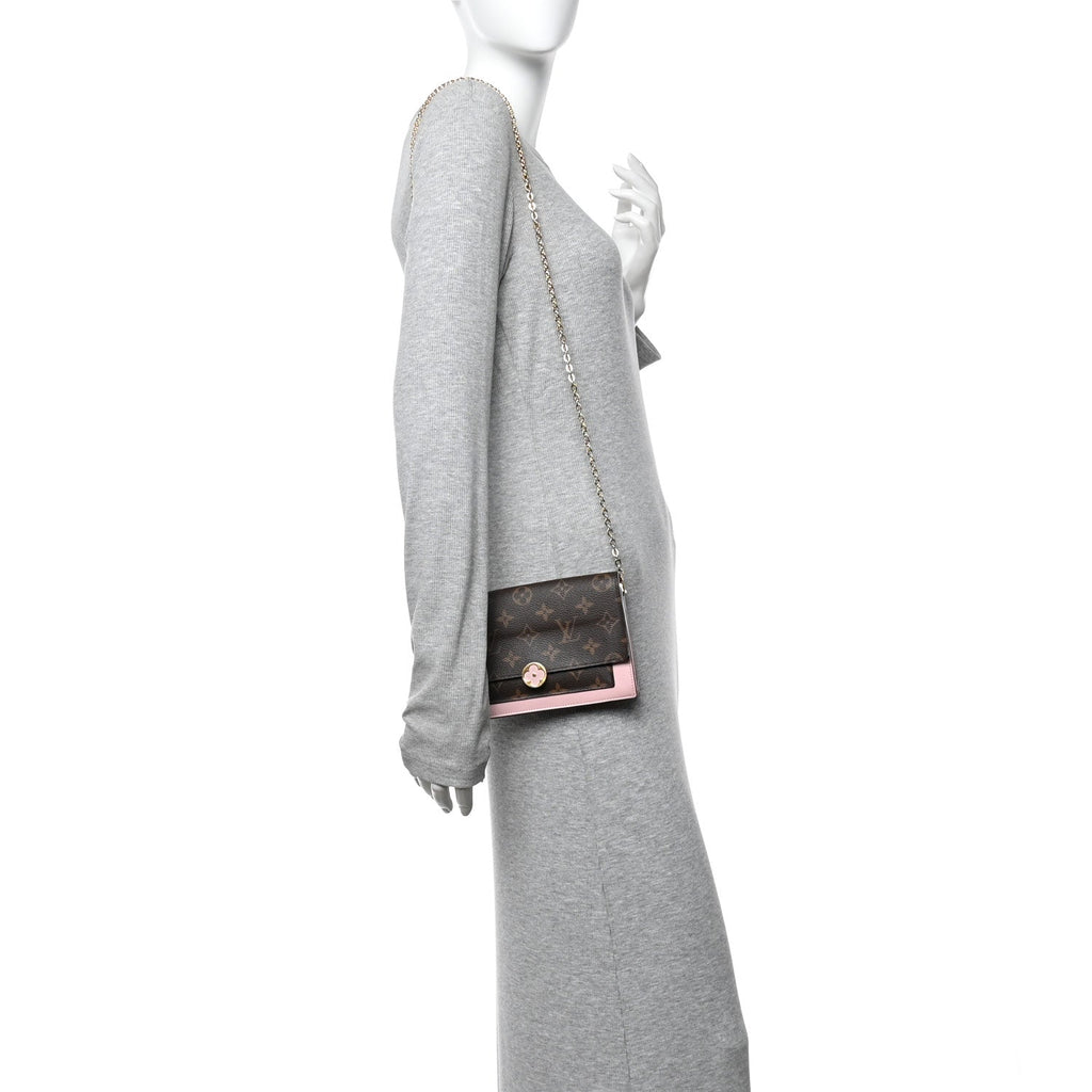 Monogram Flore Chain Wallet Rose Ballerine