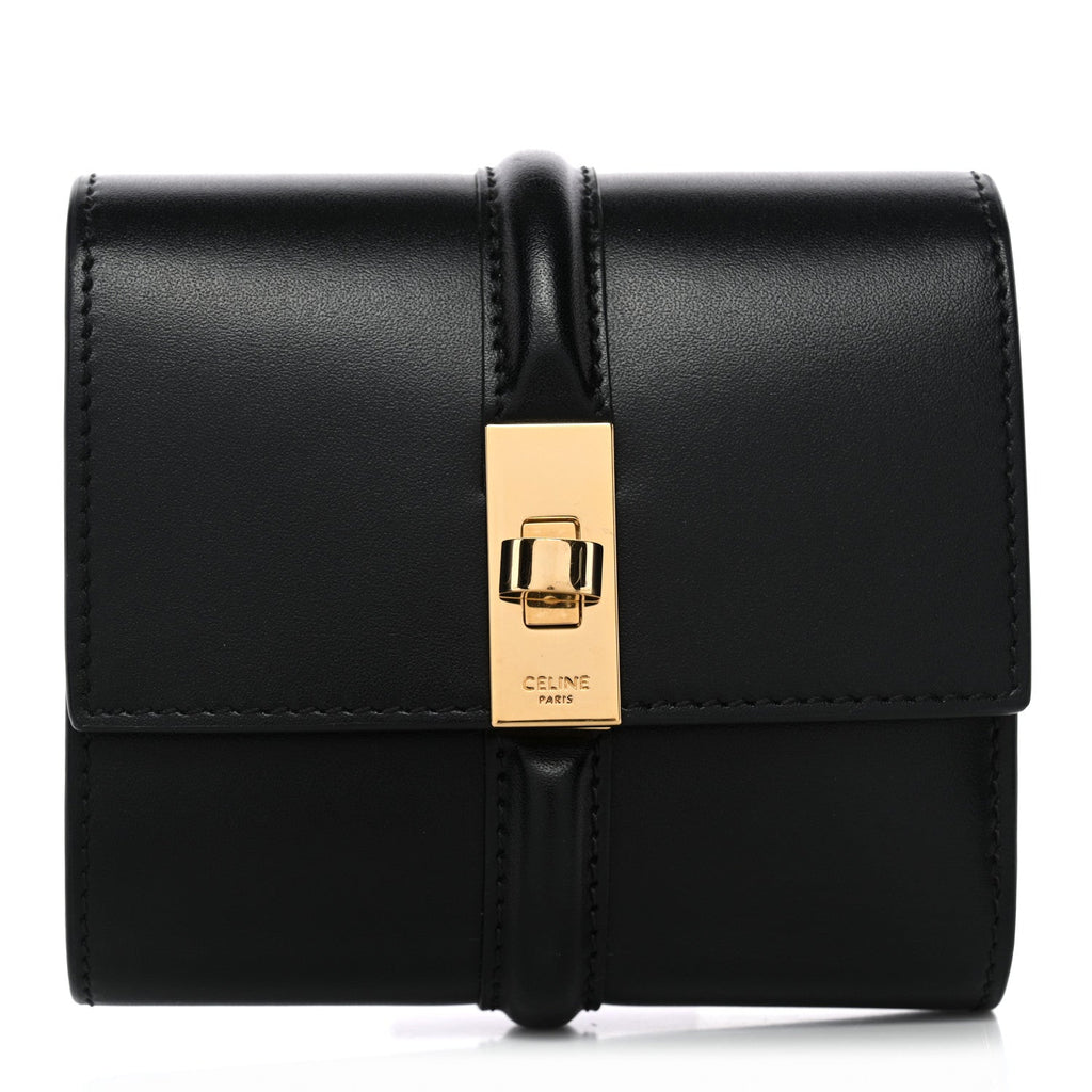 Satinated Calfskin 16 Small Tri-Fold Wallet Black