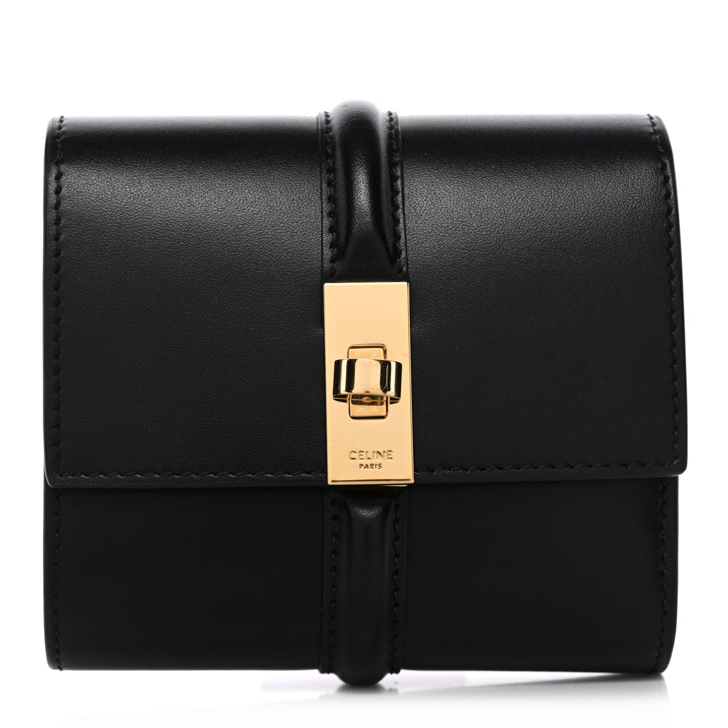 Satinated Calfskin 16 Small Tri-Fold Wallet Black