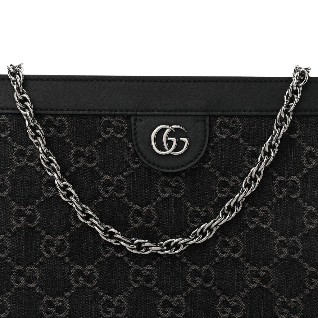 Jacquard Black Denim GG Monogram Chain Shoulder Bag Black Ivory