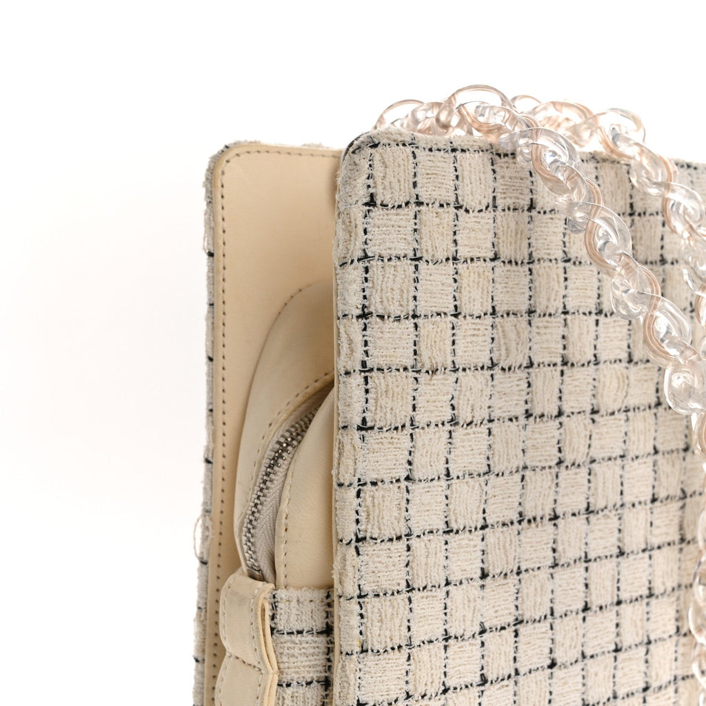 Tweed Resin Small Zipped Shopping Bag White Black
