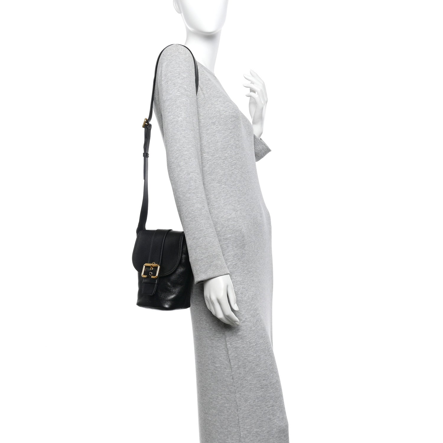 Shiny Calfskin Camera Crossbody Black