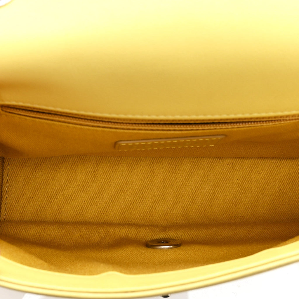 Calfskin Small Stitched Flap Yellow
