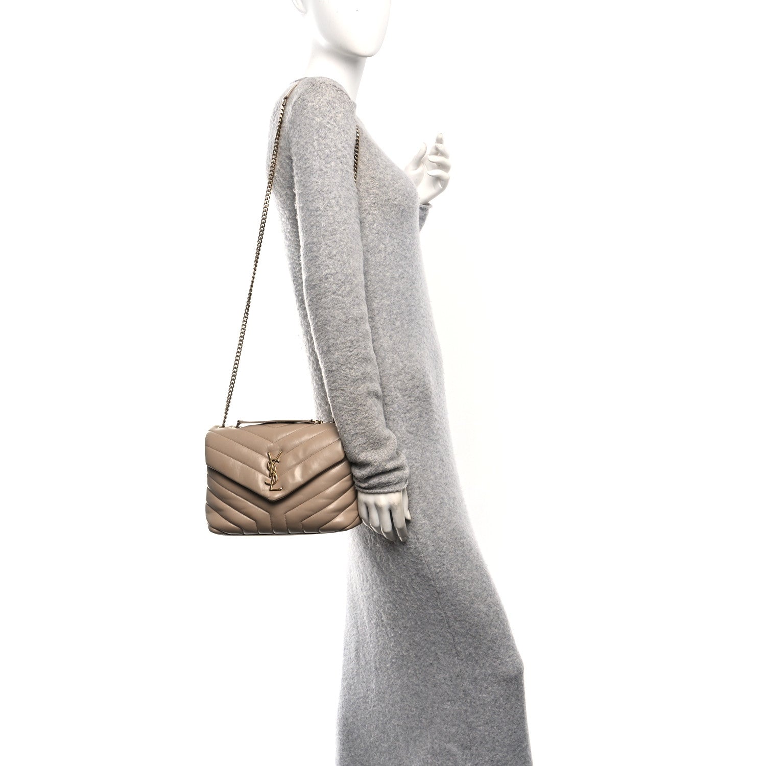 Calfskin Y Quilted Monogram Small Loulou Chain Satchel Dark Beige