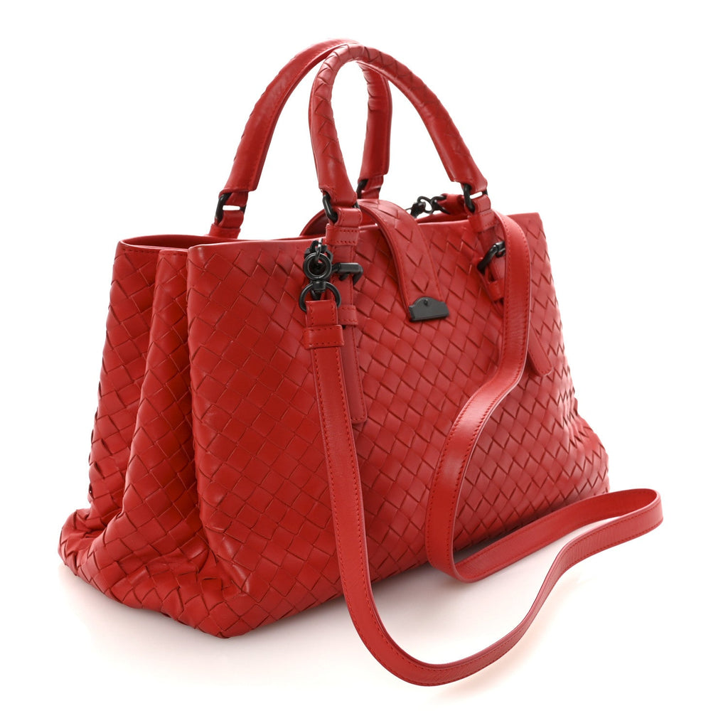 Nappa Intrecciato Small Roma Tote Red