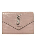 Calfskin Crocodile Embossed Small Monogram Envelope Wallet Rose Antic