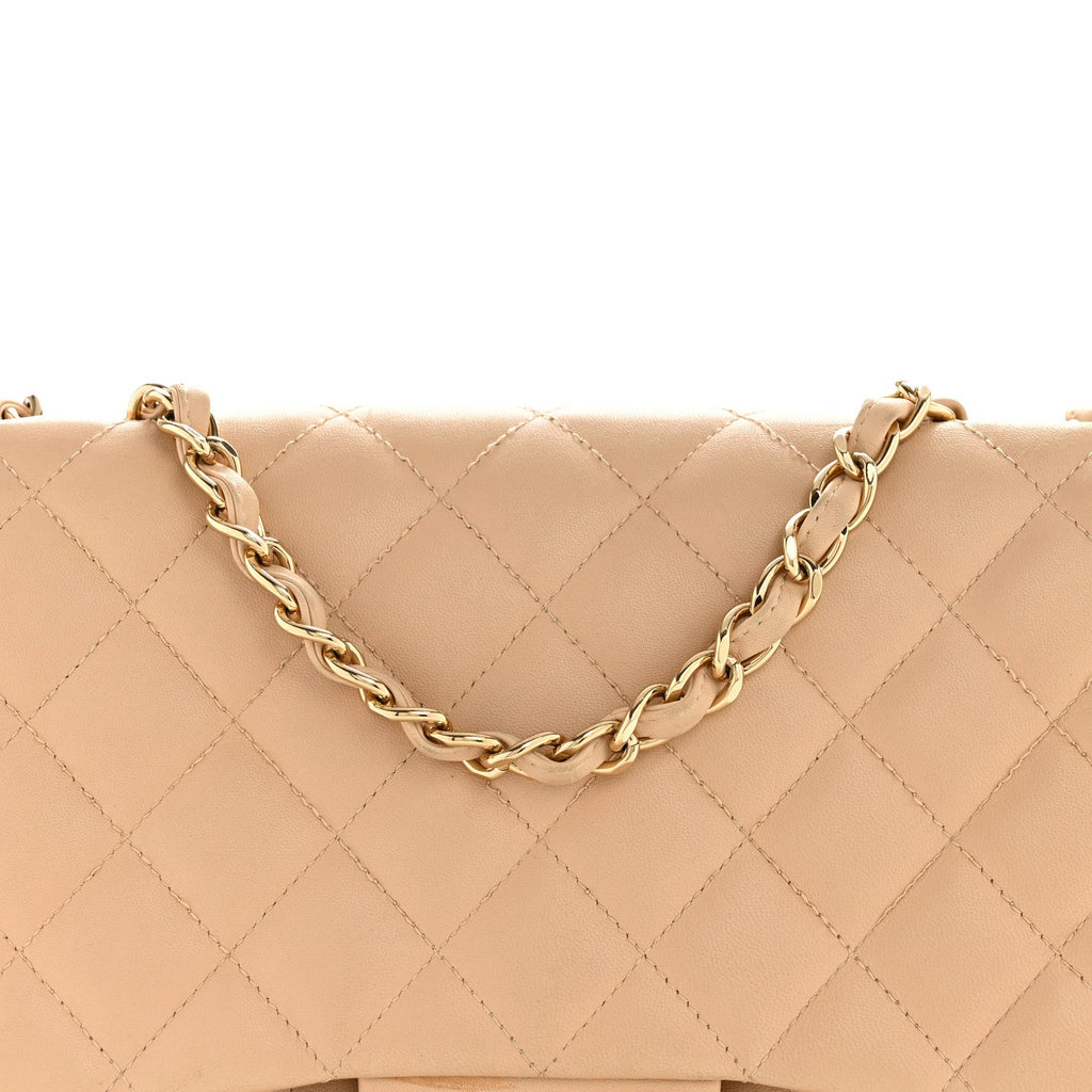 Lambskin Quilted Jumbo Single Flap Beige