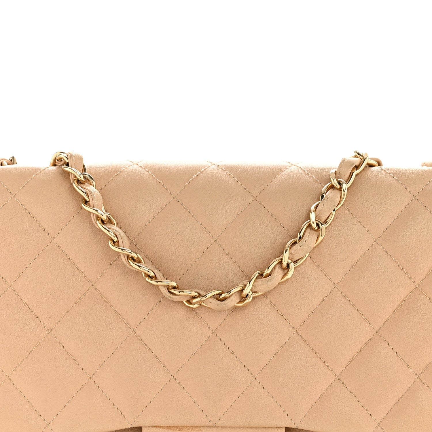 Lambskin Quilted Jumbo Single Flap Beige
