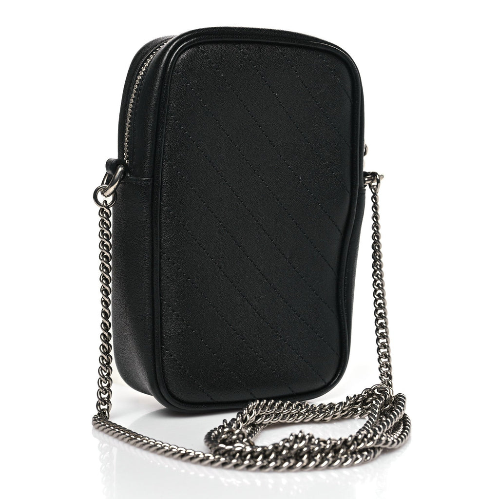 Sakai Be Green Calfskin Diagonal Stitched Mini Blondie Vertical Shoulder Bag Black