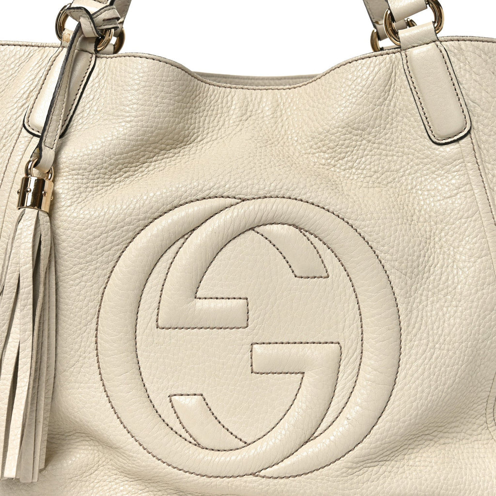 Pebbled Calfskin Medium Soho Shoulder Bag Off White