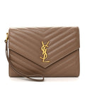 Grain De Poudre Matelasse Chevron Monogram Cassandre Flap Pouch Taupe