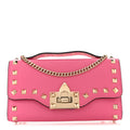 Pebbled Calfskin Rockstud Flip Lock Wallet On Chain Feminine Pink