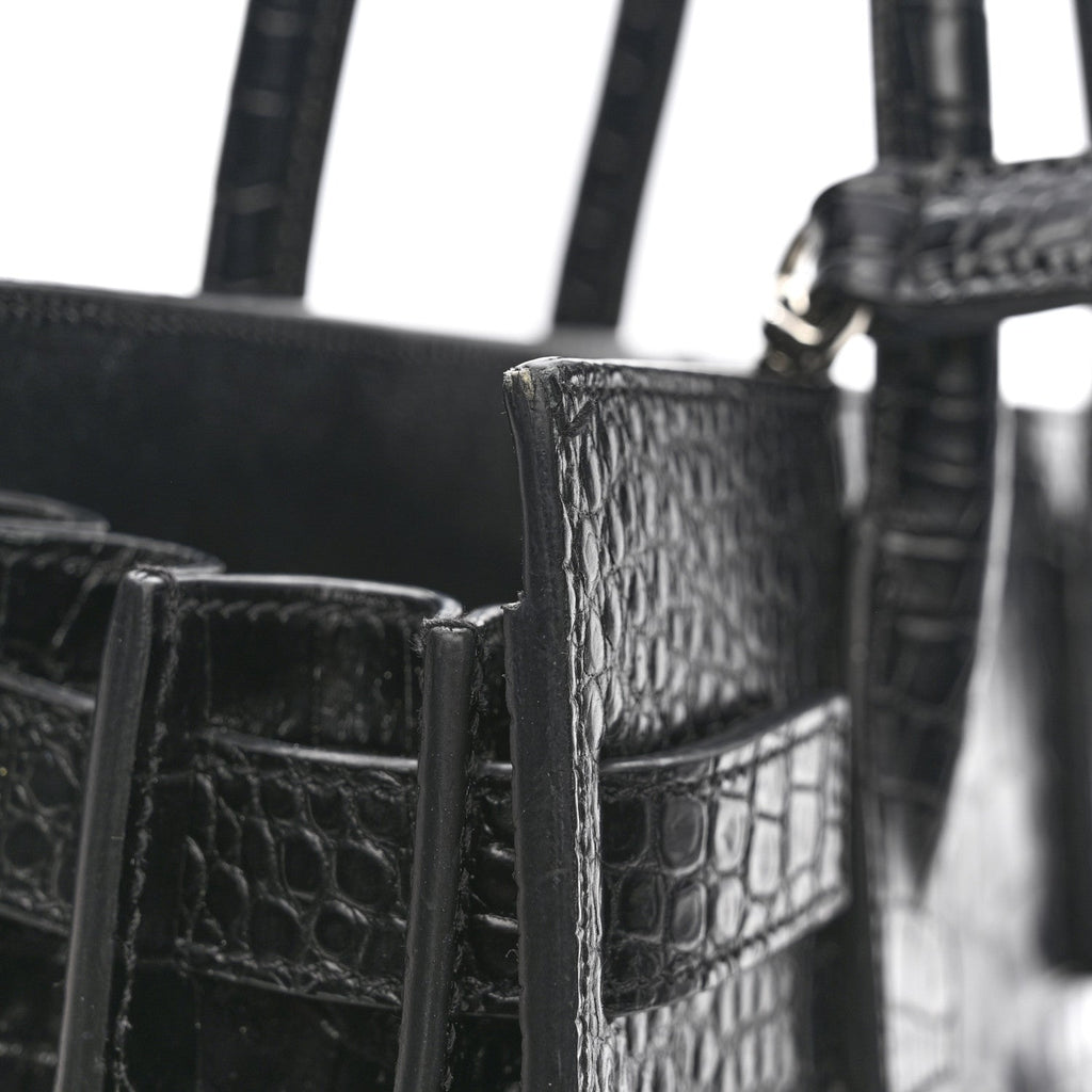 Calfskin Crocodile Embossed Baby Sac De Jour Black