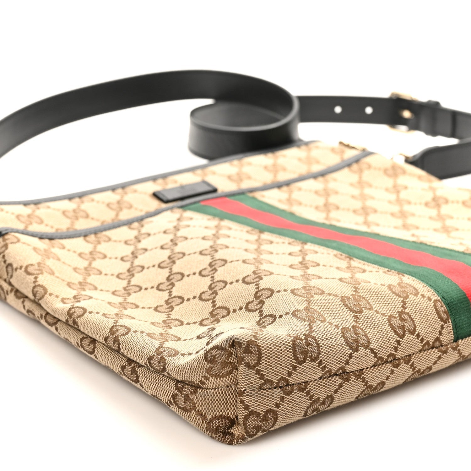 GG Monogram Web Flat Messenger Bag Black