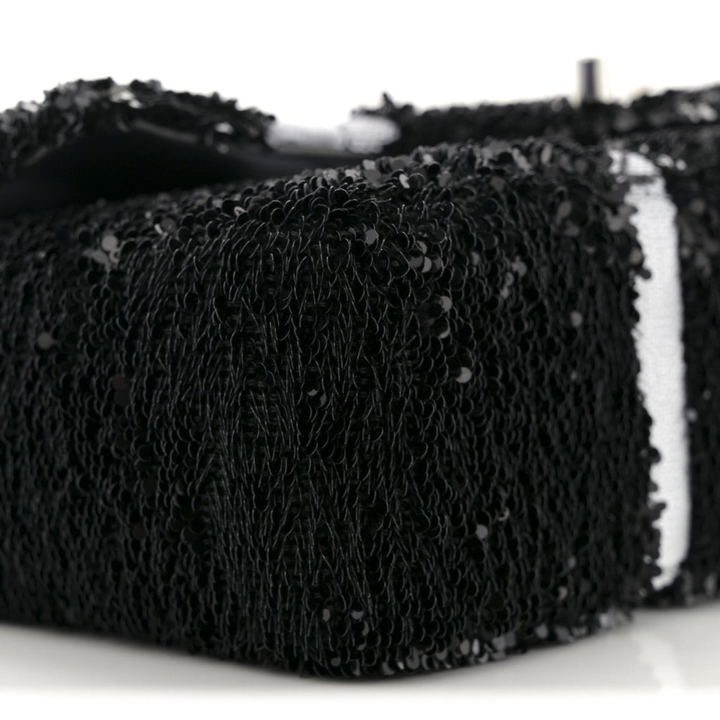 Sequin Ribbon Mini Rectangular Flap Black White