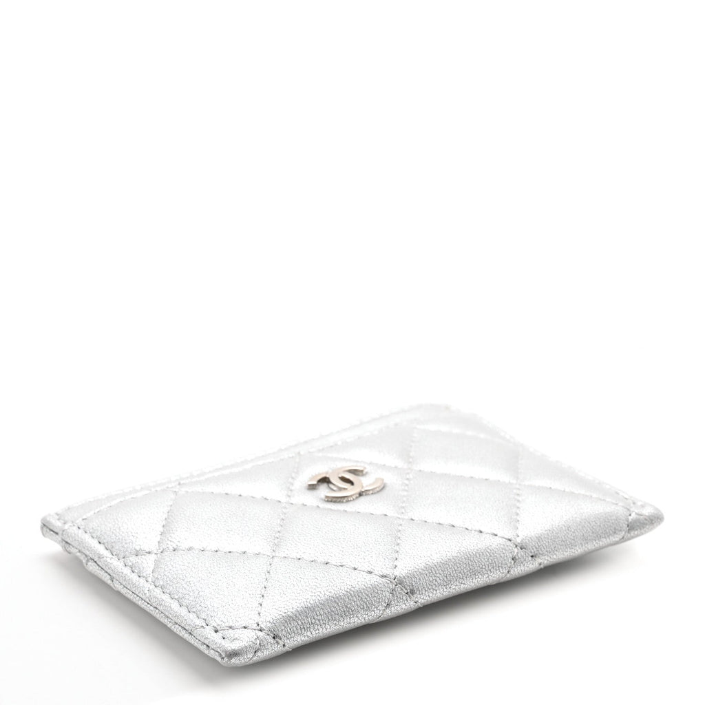 Metallic Lambskin Quilted CC  Holder Silver